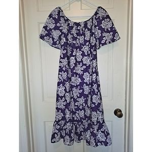 Women’s vintage house dress purple floral short sleeve night gown formal party